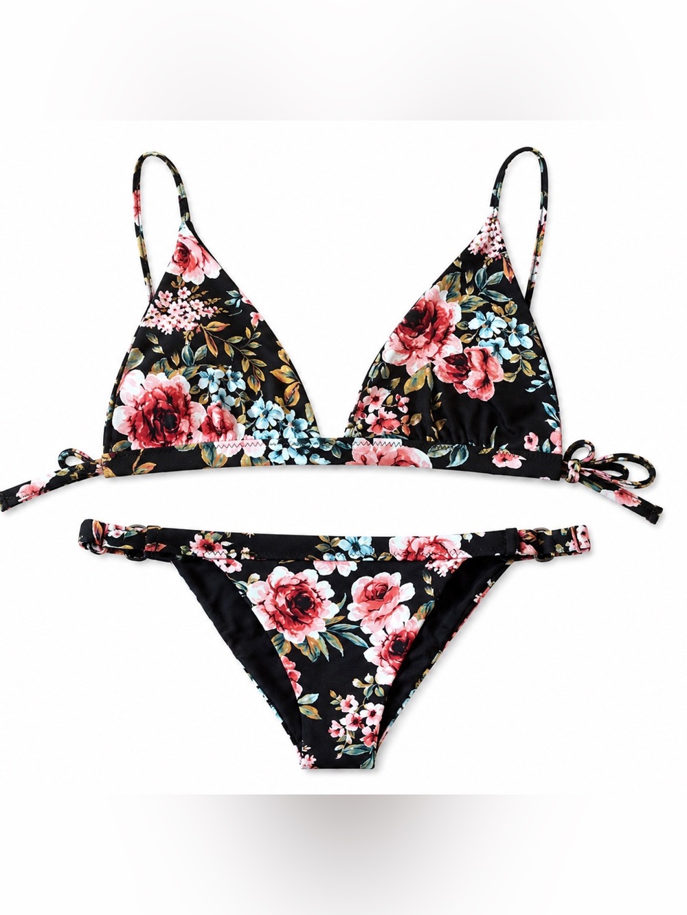 Tori Praver Floral Black and Pink Bikini Set